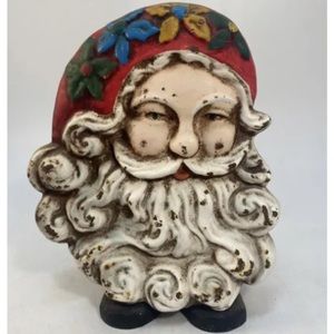 Vintage Hand Painted Cast Iron Door Stop Christmas 🎄 Santa